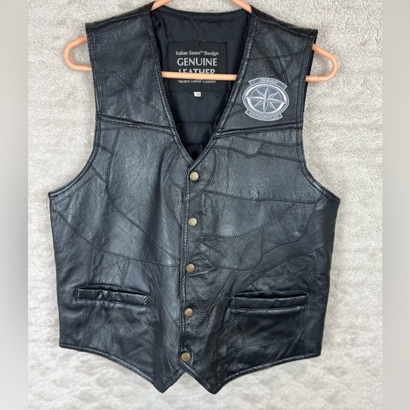 Vintage Biker Leather Vest Navarre Leather Co Patchwork STAR MOTORCYCLES - Picture 1 of 15